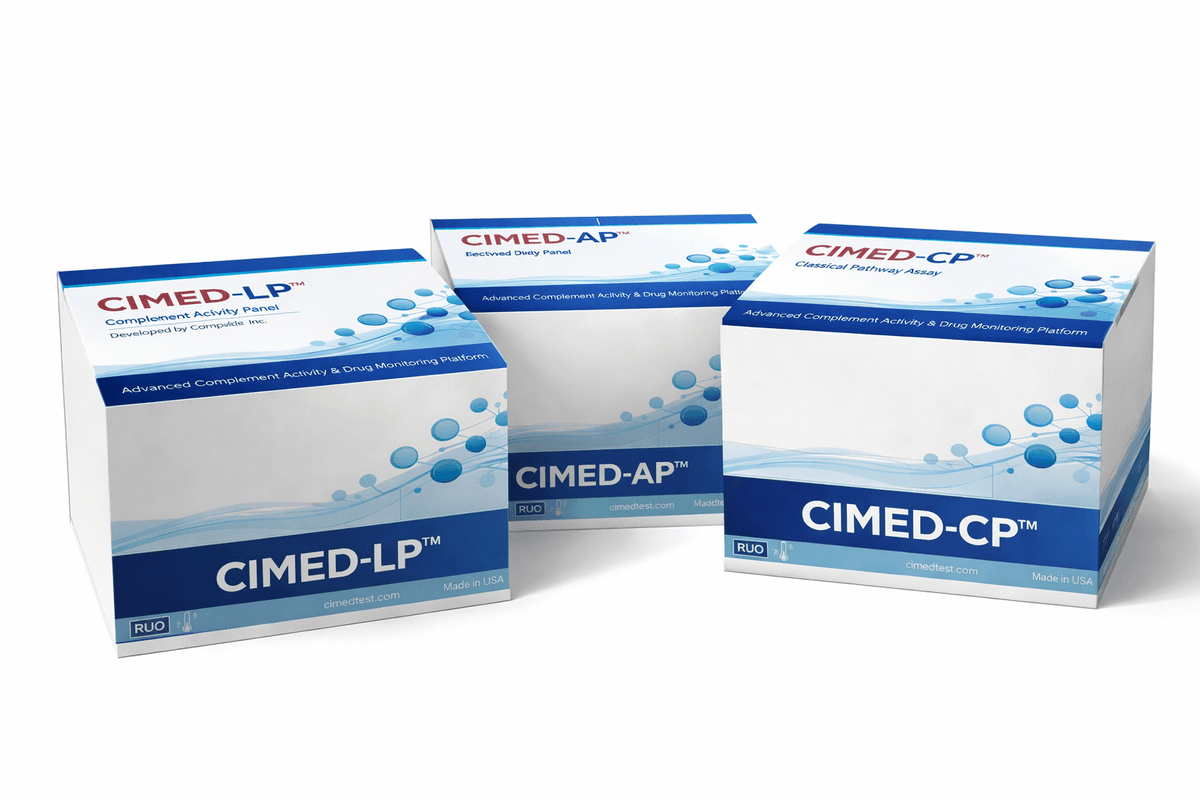 CIMED diagnostic kits - CIMED-LP, CIMED-AP, and CIMED-CP complement pathway assay boxes
